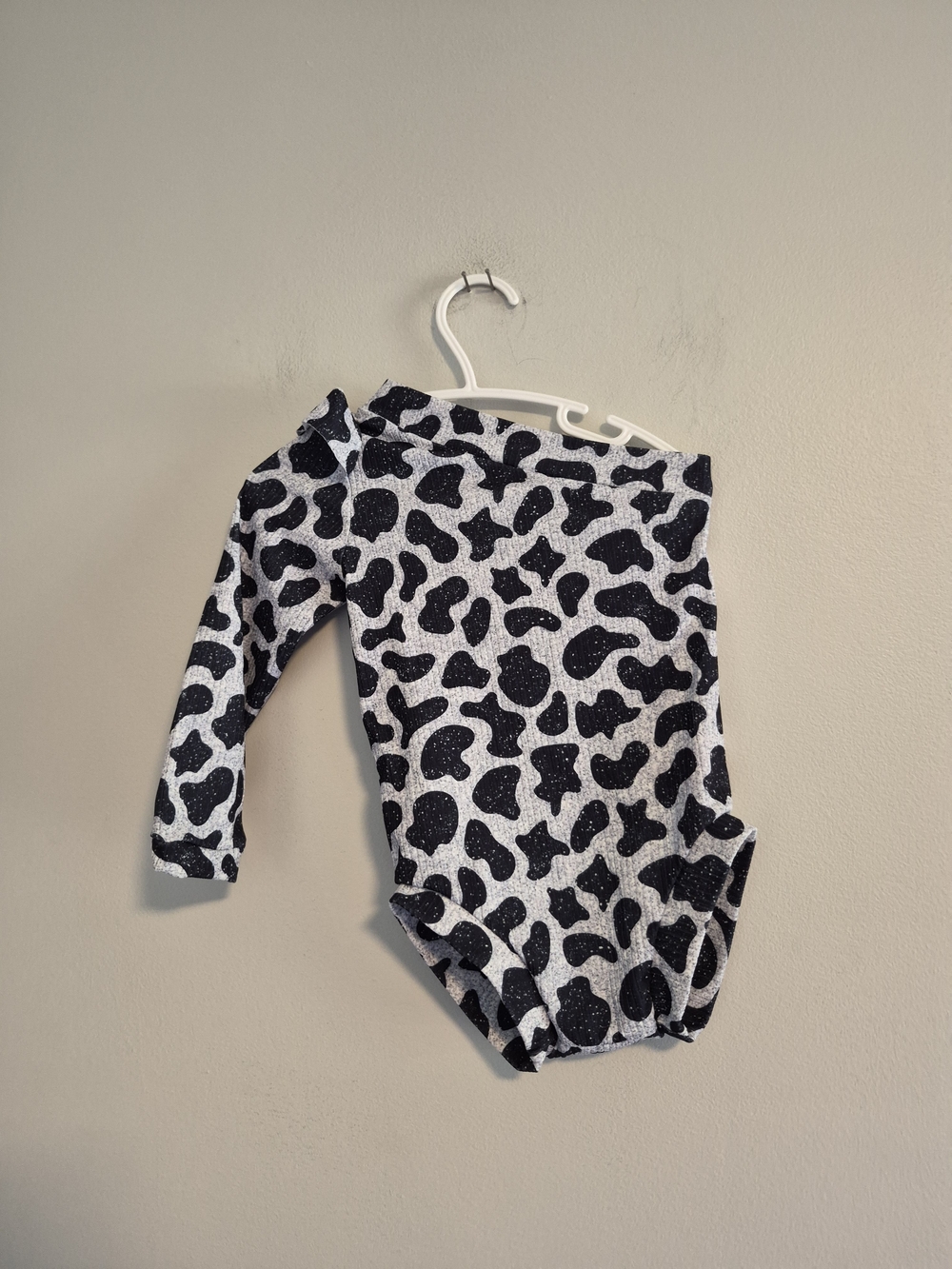 Handmade Small Shop 12/18m Black & White Cow Print One Shoulder Romper